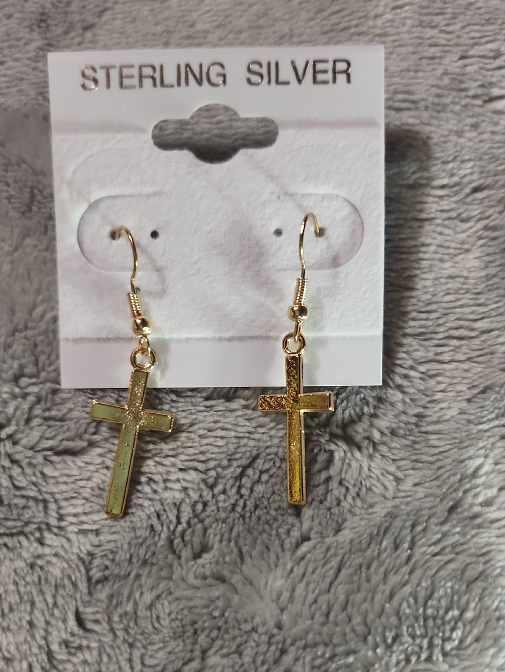 Gold Cross Dangle Earrings - Sterling Silver Card